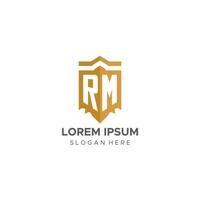 Monogram RM logo with shield geometric shape, elegant luxury initial logo design vector