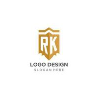 Monogram RK logo with shield geometric shape, elegant luxury initial logo design vector