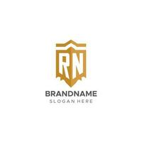 Monogram RN logo with shield geometric shape, elegant luxury initial logo design vector