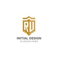 monograma ru logo con proteger geométrico forma, elegante lujo inicial logo diseño vector