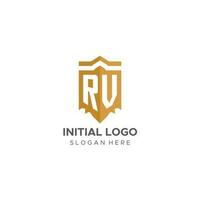 Monogram RV logo with shield geometric shape, elegant luxury initial logo design vector