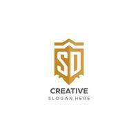 Monogram SD logo with shield geometric shape, elegant luxury initial logo design vector