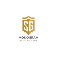 Monogram SG logo with shield geometric shape, elegant luxury initial logo design vector