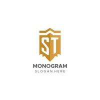 Monogram ST logo with shield geometric shape, elegant luxury initial logo design vector