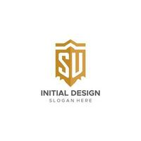 Monogram SU logo with shield geometric shape, elegant luxury initial logo design vector