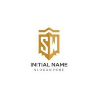 Monogram SW logo with shield geometric shape, elegant luxury initial logo design vector