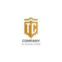 Monogram TC logo with shield geometric shape, elegant luxury initial logo design vector