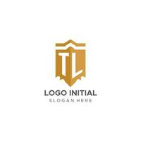 Monogram TL logo with shield geometric shape, elegant luxury initial logo design vector