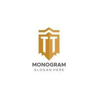 Monogram TT logo with shield geometric shape, elegant luxury initial logo design vector