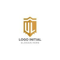 Monogram UL logo with shield geometric shape, elegant luxury initial logo design vector