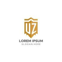 Monogram UZ logo with shield geometric shape, elegant luxury initial logo design vector