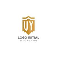 Monogram VY logo with shield geometric shape, elegant luxury initial logo design vector