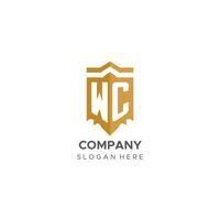 Monogram WC logo with shield geometric shape, elegant luxury initial logo design vector