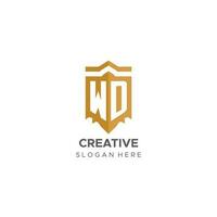 Monogram WD logo with shield geometric shape, elegant luxury initial logo design vector