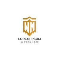 Monogram WM logo with shield geometric shape, elegant luxury initial logo design vector