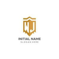 Monogram WJ logo with shield geometric shape, elegant luxury initial logo design vector