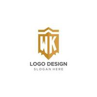 Monogram WK logo with shield geometric shape, elegant luxury initial logo design vector