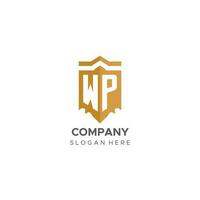 Monogram WP logo with shield geometric shape, elegant luxury initial logo design vector