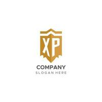 Monogram XP logo with shield geometric shape, elegant luxury initial logo design vector