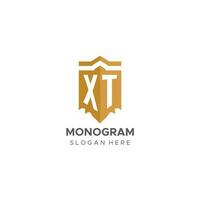 Monogram XT logo with shield geometric shape, elegant luxury initial logo design vector
