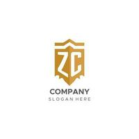 Monogram ZC logo with shield geometric shape, elegant luxury initial logo design vector