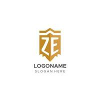 Monogram ZE logo with shield geometric shape, elegant luxury initial logo design vector