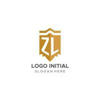 Monogram ZL logo with shield geometric shape, elegant luxury initial logo design vector