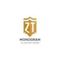 Monogram ZT logo with shield geometric shape, elegant luxury initial logo design vector