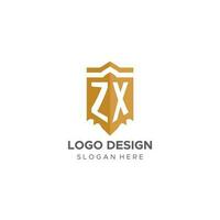 Monogram ZX logo with shield geometric shape, elegant luxury initial logo design vector