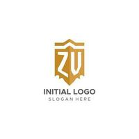 Monogram ZV logo with shield geometric shape, elegant luxury initial logo design vector