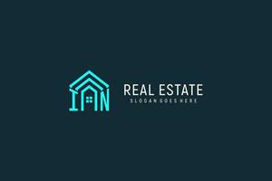 Initial letter IN roof logo real estate with creative and modern logo style vector