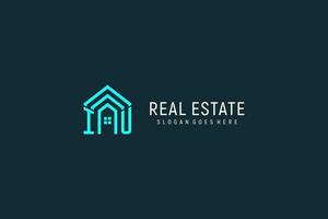 Initial letter IU roof logo real estate with creative and modern logo style vector