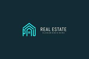 Initial letter PU roof logo real estate with creative and modern logo style vector