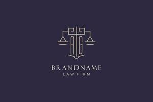 Initial letter AG logo with scale of justice logo design, luxury legal logo geometric style vector