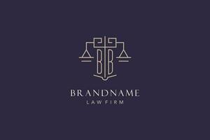 Initial letter BB logo with scale of justice logo design, luxury legal logo geometric style vector