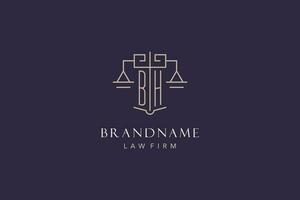 Initial letter BH logo with scale of justice logo design, luxury legal logo geometric style vector