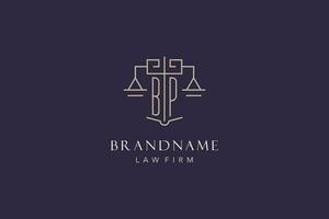 inicial letra bp logo con escala de justicia logo diseño, lujo legal logo geométrico estilo vector