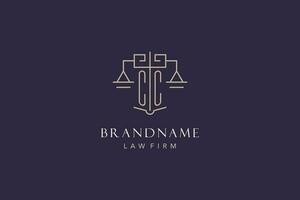 Initial letter CC logo with scale of justice logo design, luxury legal logo geometric style vector