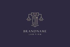 Initial letter CM logo with scale of justice logo design, luxury legal logo geometric style vector