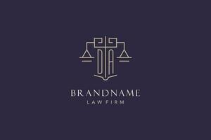 Initial letter DA logo with scale of justice logo design, luxury legal logo geometric style vector