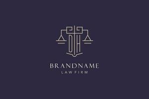 Initial letter DH logo with scale of justice logo design, luxury legal logo geometric style vector