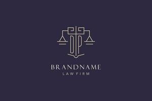 Initial letter DP logo with scale of justice logo design, luxury legal logo geometric style vector