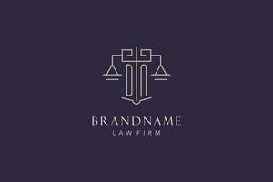 Initial letter DN logo with scale of justice logo design, luxury legal logo geometric style vector