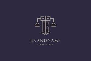 Initial letter DS logo with scale of justice logo design, luxury legal logo geometric style vector