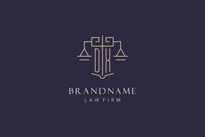 Initial letter DX logo with scale of justice logo design, luxury legal logo geometric style vector