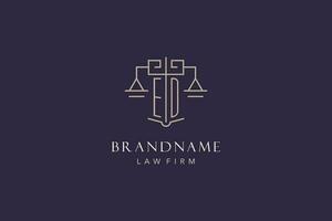 Initial letter ED logo with scale of justice logo design, luxury legal logo geometric style vector