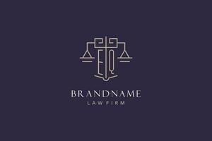 Initial letter EQ logo with scale of justice logo design, luxury legal logo geometric style vector