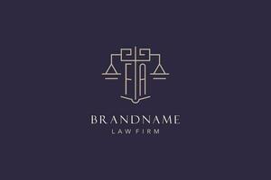Initial letter FA logo with scale of justice logo design, luxury legal logo geometric style vector