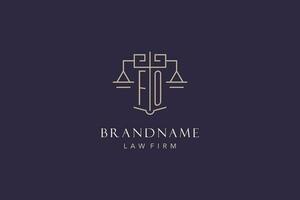 Initial letter FO logo with scale of justice logo design, luxury legal logo geometric style vector