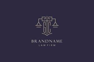 Initial letter GC logo with scale of justice logo design, luxury legal logo geometric style vector